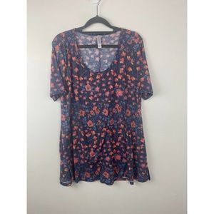 LulaRoe tunic size M round neck-line color blue with pink flowers